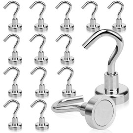 Orchideeknc 15 Stück 20mm Magnethaken Extra Stark 14KG/30.9LBS, Neodym Magnet mit Haken, Magnethaken Klein, Magnetische Haken Silber