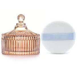 Ultra Soft Powder Puff and Container 3.3" High Density Velvet Dusting Washable Reusable Powder Puff,Bathroom Dressing Table Cotton Swab Storage Jar(Clear)