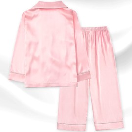 Miyanuby Girls Boys Pyjamas Set Button-up Silk Satin Pajamas Sleepwear Nightwear 2 Pieces Clothes Set Gifts for Baby Girls Boys