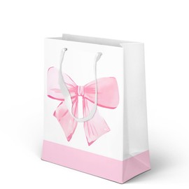 FYSUIMU 16 Pcs Pink Bow Paper Gift Bags Watercolor Coquette Bowknot Party Favor Bags with Handle Goodie Candy Treat Bags for Birthday Baby Shower Bachelorette