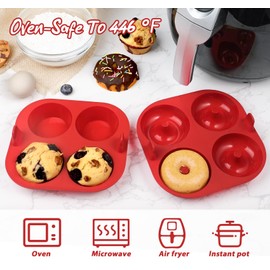 Webake Silicone Air Fryer Muffin Pan and Donut Pan, Make 2.8" Standard Size Cupcakes and Donuts, Nonstick BPA-Free, Set of 2
