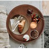 HofferRuffer Round Serving Tray 20'', Elegant Faux Leather Circle Ottoman