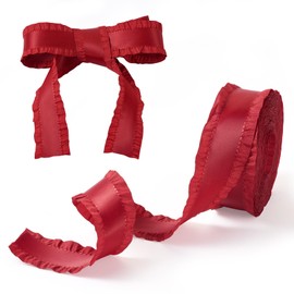 Cinta de borde rojo con volantes de 10 yardas de 1-5/8 pulgadas, ribetes plisados de encaje para árbol de Navidad para envolver regalos, ramos, coronas, lazos, fiestas, festivales, decoración del