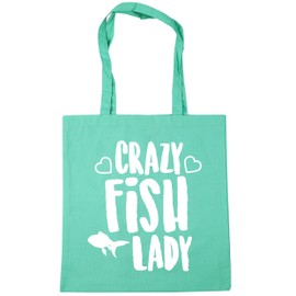 Hippowarehouse Crazy fish lady Tote Shopping Gym Beach Bag 42cm x38cm, 10 litres