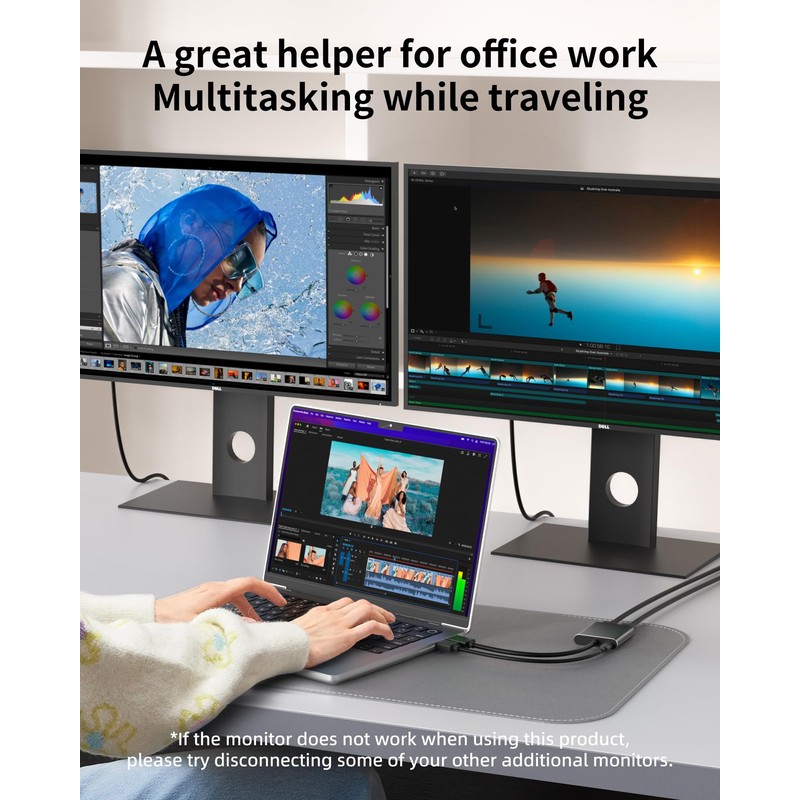 DisplayPort Splitter, 4K@60Hz DisplayPort to Dual displayPort Adapter, Display Port