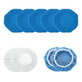 sourcing map 9pcs Car Polisher Bonnet Buffing Pad Set Micro-Fiber Coral Fleece Lamb's Wool Polishing Buffing Pad Cover for 7"-8" Car Buffer Bonnets Polisher