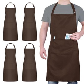 4 Packs Chef Apron, Waterproof Apron, Adjustable Apron with 2 Pockets for Men Women, Professional Apron for Kitchen Cooking Gardening Painting Baking Restaurant (Coffee)