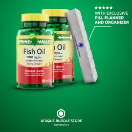 Omega 3 1000mg, Lemon Flavor 60 Softgels - Proactive Support from Fish Oil Heart General & Brain Health + 7 Day Pill Organizer Included (Pack of 2)