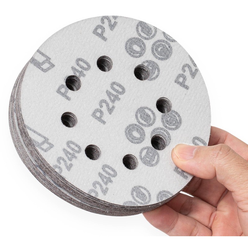 YoiYee 240 Grit Sanding Discs Pads, 8 Holes, 125mm/5-inch Hook