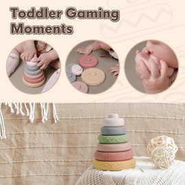 BOBXIN Baby Stacking & Nesting Rings Toy, Soft Circle Stacker, 6 pcs Building Stacker,Teethers,Squeeze Play with Letter,Animal and Graphic,Toddler Sensory Learning Montessori Toys for Babies 6 Months+