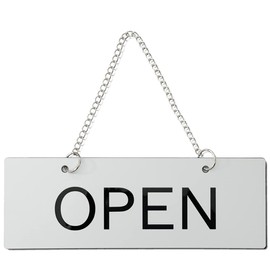 KatachiLab Open Close Sign, Sign Board, Open Close Bills, Silver, Silver, Gothic Font, 9.1 x 3.1 inches (23 x 8 cm)