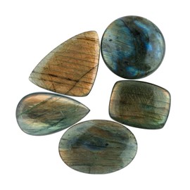 CRYSTALIS Big 5pcs, Size : 30mm+ Natural Labradorite Loose Gemstone Wholesale Bulk Cabochons Jewelry Making Supply, Chakra & Healing Polished Stones, Wire Wrapping, DIY, Gem Collection