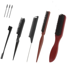 Packung mit 8 Sleek Bun Brush Boar Bristle Edges Brush, Haarbürste, Boar Bristle Pinsel, neckische Haarbürste, Toupee Pinsel, 3x Eyelash Brushes, Glatte Frisuren Zöpfe Barthaare (One Size, stück, 8)