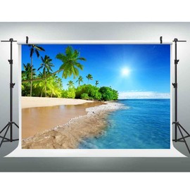 EOA 7(W) x5(H) FT Tropical Beach Photography Backdrop Summer Sunshine Blue Sea Sky Coconut Tree Background Great for Birthday Party Studio Props