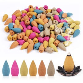 AUAUY Backflow Incense Cones, 120 PCS Fresh Incense Cones with 1 Holder, 6 Natural Scents Includes Rose, Jasmine, Ocean, Sandalwood and More, Perfect for Meditation, Yoga, Relax, Home Decor Scent