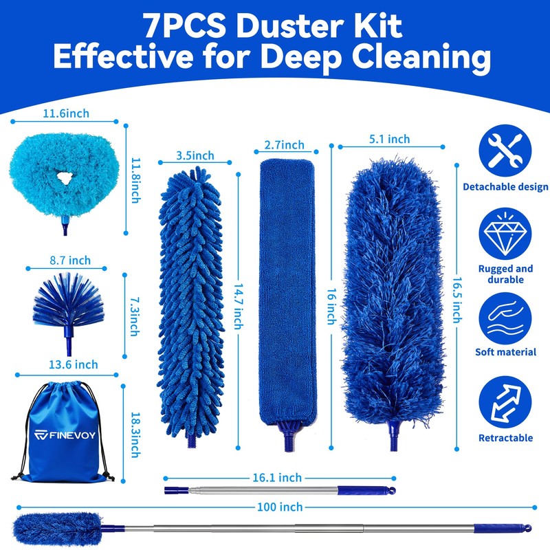 Dusters for Cleaning, Duster with Extension Pole 7 in 1
