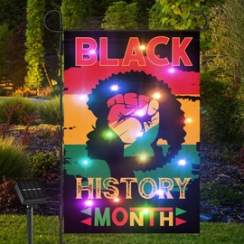 12x18 Inch Black History Month Garden Flag, Solar LED African American Holiday Flag, Lighted Double Sided Flag for Black History Month Outdoor Yard Garden Lawn House Decoration