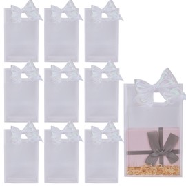 10 Pack Clear Gift Bags with Handles Reusable Transparent Gift Bags with Ribbon Plastic Gift Wrap Tote Bag for Party Favor Christmas Wedding Birthday Thanksgiving Baby Shower Bridal Party