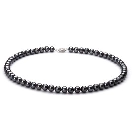 Black 6-7mm AA Quality Freshwater 925 Sterling Silver Cultured Pearl Necklace For Women-16 in Chocker length