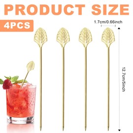 4 PCS Cocktail Sticks 12 cm Gold Cocktail Stirrers Metal Skewers Chicken Skewers Stainless Steel Fruit Sticks for Grilling, Appetizers, Fruits, Cocktail Accessories (A)