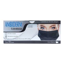 Cubrebocas Ambiderm Negro Plisado Tricapa Termosellado 50pz