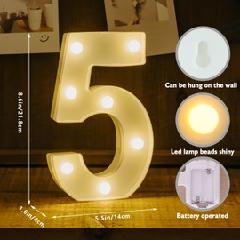 IFDGCTK Light Up Numbers, Led Letters Lights 10 Number, Decorative Lighted Letters, Battery Powered Led Light Up Number for Party, Bar, Night Light, Home Decor(Number 5)