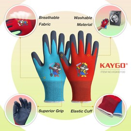 KAYGO KGKID100 4 Pairs of Children's Gardening Gloves 3-9 Years, Gift Box, Children's Work Gloves with Latex Sandy Coating, Children's Protective Gloves for Garden and Housework, KGKID100 (3XS (Years