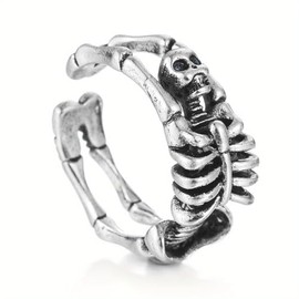 Genérico Anillo Ajustable Unisex de Esqueleto Estilo Punk o Gótico, Plata