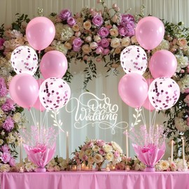 4 Set Pink Table Balloons Foil Spray Centerpiece with Pink and Confetti Balloons Stand Kit for Birthday Party Girls Baby Shower Wedding Bridal Shower Prom Graduation Table Decorations