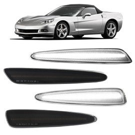 ROCCS C6 Corvette Side Marker Lights Compatible with Chevy Corvette C6 Z06 ZR1 2005-2013 Front Rear Bumper Signal Light Replace OEM White LED Sidemarker, Smoked Lens