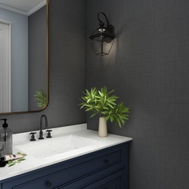 LACHEERY 24"x160" Thick Gunmetal Grey Fabric Wallpaper Peel and Stick Textured Wallpaper Stick and Peel Grass Cloth Wallpaper Roll Removable Contact Paper Waterproof for Bedroom Bathroom Wall Cover