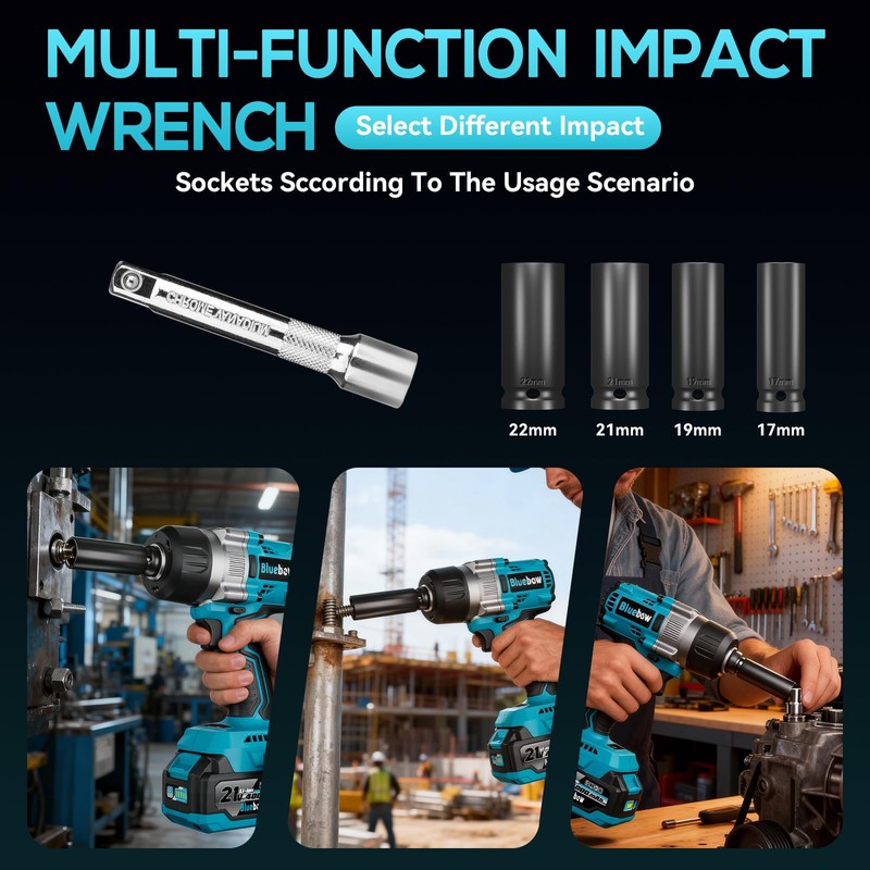 1/2 Inch Cordless Impact Wrench, 900 Ft-lbs (1200 N·m) High