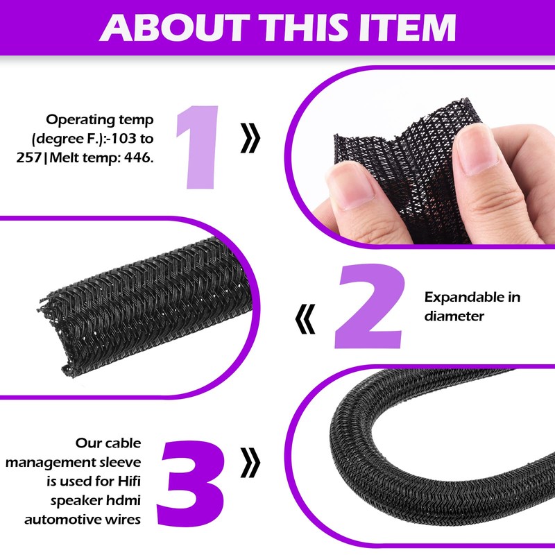Swpeet 1 Inch 10 ft Black Red PET Expandable Braided