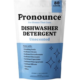 Pronounce Dishwasher Detergent Powder - Cleaner Ingredients, Fragrance Free - Ultra Concentrated, Cuts Grease and Grime, Dishwasher Pods Alternative (Residue-Free). (80 Loads, Unscented)