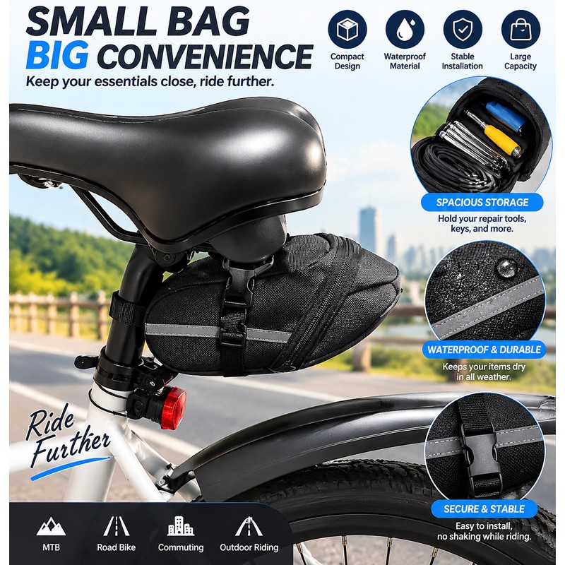 Nylon Bicycle Saddle Bag for Cycling Storage – Waterproof Rear