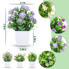 Der Rose 4 Pack Small Fake Plants Mini Artificial Faux Plants Indoor with Flowers Spring Decorations for Home Room Farmhouse Desk House Bathroom Decor