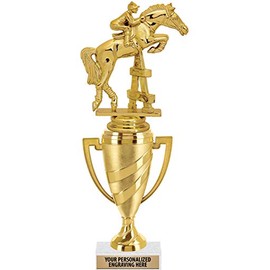 Crown Awards Horse Trophy, 10.5" Gold Cup Jumping Horse Trophies with Engraving Included, 10 Pack
