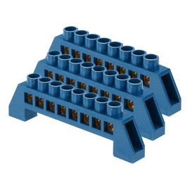 sourcing map 3 Pcs Terminal Ground Bar, 8 Positions Screw Brass Terminal Bus Bar, 7x14mm Ground Terminal Block for Electrical Equipment, Distribution Box, Blue