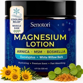 Loción de magnesio de alta concentración con eucalipto, árnica, MSM, boswellia - Primera crema de magnesio con corteza de sauce blanco para relajación