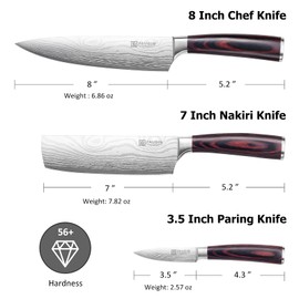 PAUDIN Kitchen Knife Set, 3 Piece High Carbon Stainless Steel Professional Chef Knife Set with Ultra Sharp Blade & Wooden Handle (Kitchen Knife Set 3 Pcs)