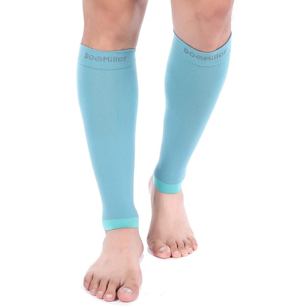 Doc Miller Calf Compression Sleeve 1 Pair 20-30mmHg Support Circulation Recovery Shin Splints Varicose Veins (Teal, Large)