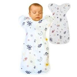 (un petit peu) Midwife Supervised Baby Swaddle with Zipper Cotton Swaddle Anti-Reflection Sleeping Bag for Spring, Summer, Autumn and Winter, All Seasons, Baby Shower Gift (Space Exploration L Size)