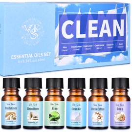 Clean Essential Oils Set, Premium Fragrance Oil for Diffuser, Candle & Soap Making Scents - Fresh Cotton, Fresh Linen, Soap, Clean Home, Clean Air, Aloe