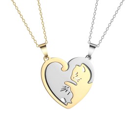 Pack of 2 Puzzle Cat Necklace, Friendship Necklace, BFF Chains for 2, Cat Necklace, Women's Chain Pendant for Couples, Couple Chain, Couples, Suitable for Valentine's Day, Birthday, Party (Golden