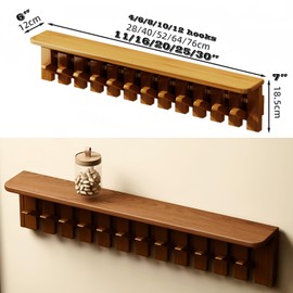 Wall Mounted Piano Key Hanger | Flip Style Hook | Entrance Wall Art Hook, Made of Oak Wood (3 Times Painted, 4 Times Polished) (Tray Walnut, 8Hooks)
