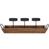 MyGift 3-Pillar Black Metal Candle Holder with Rustic Wood Tray