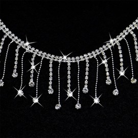 2 Yard Rhinestone Trim Fring, Irregular Rhinestones Fringe Belt Rhinestone Tassel, Sparkle Diamond Fringe Rhinestone Ribbon Tassel Chain for DIY Clothing Wedding Decoration.