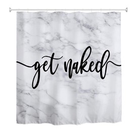 goodbath Marble Shower Curtain, Get Naked Waterproof Bathroom Curtains Anti Mould Fabric Bath Curtains, 180cm x 180cm, White Black