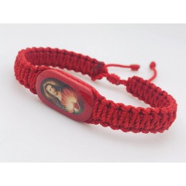 Pulsera Roja Con El Sagrado Corazón De Jesús Doble Macramé Reversible New