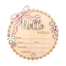 Ouligay Wood Baby Announcement Sign, Hello World Newborn Sign, Baby Name Sign, Babies Nursery Decor Name Plaques for Hospital Newborns Show Photo Prop Newborns Souvenirs(Wavy edge)